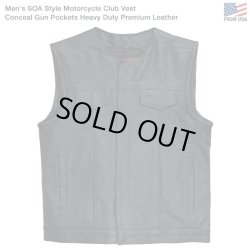 画像1: Men’s SOA Style Motorcycle Club Vest Conceal Gun Pockets Heavy Duty Premium Leather