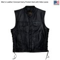 Men’s Leather Conceal Carry Pocket Vest with Side Laces