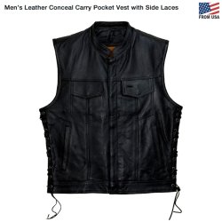 画像1: Men’s Leather Conceal Carry Pocket Vest with Side Laces