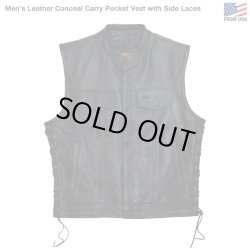 画像1: Men’s Leather Conceal Carry Pocket Vest with Side Laces