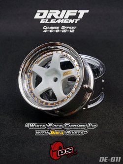 画像1: DRIFT ELEMENT SERIES RIM：White 5Spokes Chrome Lip Gold Rivets