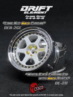 画像1: DRIFT ELEMENT SERIES RIM：White 6Spokes Chrome Lip Gold Rivets