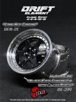 画像1: DRIFT ELEMENT SERIES RIM：Gloss Black 6Spokes Chrome Lip Black Rivets