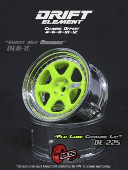 画像1: DRIFT ELEMENT SERIES RIM：Flu Lime 6Spokes Chrome Lip Chrome Rivets
