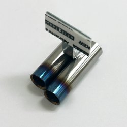 画像2: スタンダードステンレスマフラー（ステップデュアル左側ショート　焼色加工　出口径8Φ　ステー⇔出口15ｍｍ）