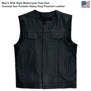 画像: Men’s SOA Style Motorcycle Club Vest Conceal Gun Pockets Heavy Duty Premium Leather