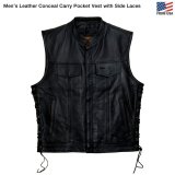 画像: Men’s Leather Conceal Carry Pocket Vest with Side Laces