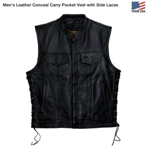画像: Men’s Leather Conceal Carry Pocket Vest with Side Laces
