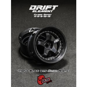 画像: DRIFT ELEMENT SERIES RIM：Black 5Spokes Black Lip Silver Rivets