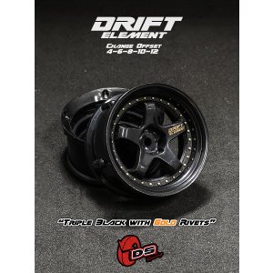 画像: DRIFT ELEMENT SERIES RIM：Black 5Spokes Black Lip Gold Rivets