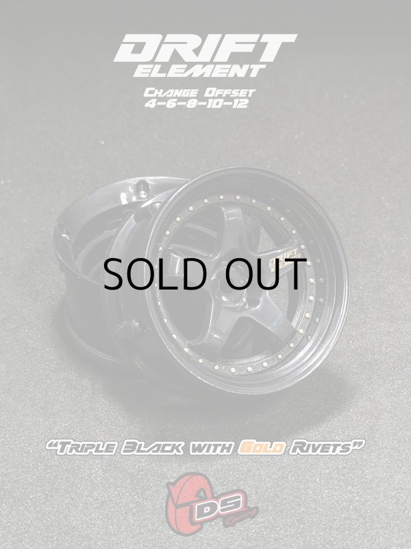 画像1: DRIFT ELEMENT SERIES RIM：Black 5Spokes Black Lip Gold Rivets