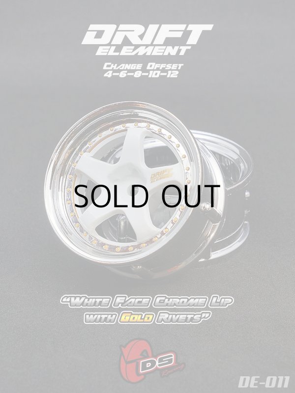 画像1: DRIFT ELEMENT SERIES RIM：White 5Spokes Chrome Lip Gold Rivets