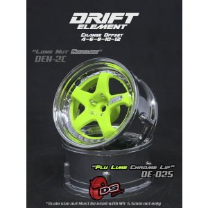 画像: DRIFT ELEMENT SERIES RIM：Flu Lime 5Spokes Chrome Lip Chrome Rivets