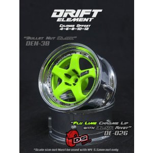 画像: DRIFT ELEMENT SERIES RIM：Flu Lime 5Spokes Chrome Lip Black Rivets