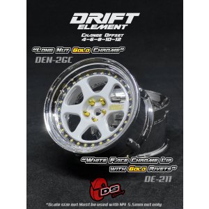画像: DRIFT ELEMENT SERIES RIM:White 6Spokes Chrome Lip Gold Rivets