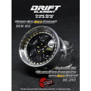 画像: DRIFT ELEMENT SERIES RIM:Gloss Black 6Spokes Chrome Lip Gold Rivets