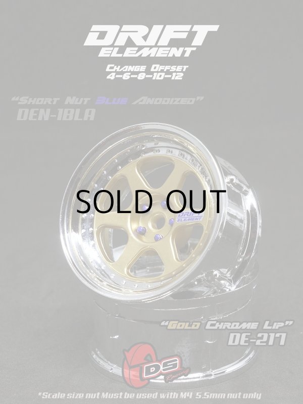 画像1: DRIFT ELEMENT SERIES RIM：Gold 6Spokes Chrome Lip  Chrome Rivets