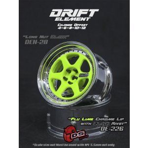 画像: DRIFT ELEMENT SERIES RIM:Flu Lime 6Spokes Chrome Lip Black Rivets