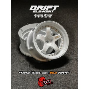 画像: DRIFT ELEMENT SERIES RIM：White 5Spokes White Lip Gold Rivets