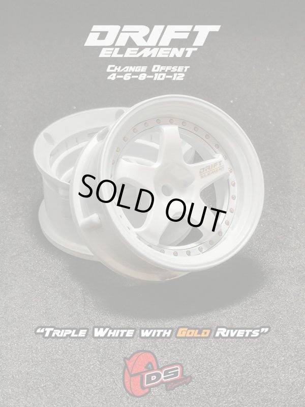 画像1: DRIFT ELEMENT SERIES RIM：White 5Spokes White Lip Gold Rivets