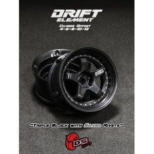 画像: DRIFT ELEMENT SERIES RIM：Black 5Spokes Black Lip Silver Rivets