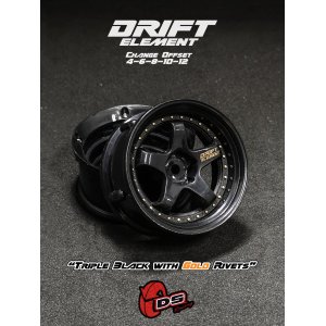 画像: DRIFT ELEMENT SERIES RIM：Black 5Spokes Black Lip Gold Rivets