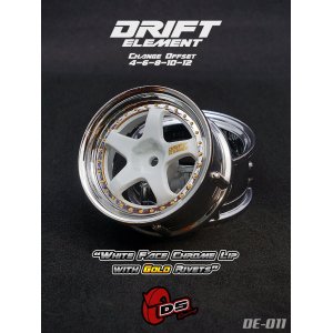 画像: DRIFT ELEMENT SERIES RIM：White 5Spokes Chrome Lip Gold Rivets