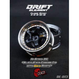 画像: DRIFT ELEMENT SERIES RIM：Gloss Black 5Spokes Chrome Lip Gold Rivets
