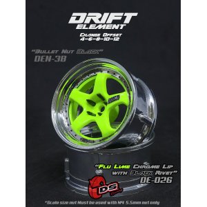 画像: DRIFT ELEMENT SERIES RIM：Flu Lime 5Spokes Chrome Lip Black Rivets