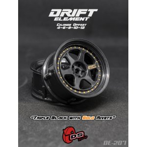 画像: DRIFT ELEMENT SERIES RIM：Black 6Spokes Black Lip Gold Rivets