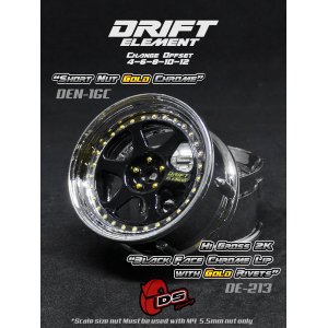 画像: DRIFT ELEMENT SERIES RIM：Gloss Black 6Spokes Chrome Lip Gold Rivets