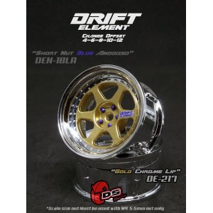 画像: DRIFT ELEMENT SERIES RIM：Gold 6Spokes Chrome Lip  Chrome Rivets