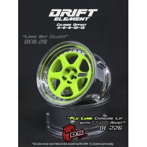 画像: DRIFT ELEMENT SERIES RIM：Flu Lime 6Spokes Chrome Lip Black Rivets