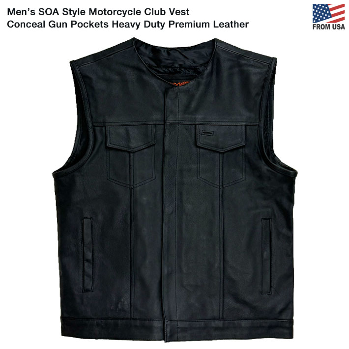 画像1: Men’s SOA Style Motorcycle Club Vest Conceal Gun Pockets Heavy Duty Premium Leather