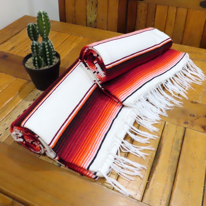 画像3: MOLINA Tow Color Serape (White Salmon Burgundy)