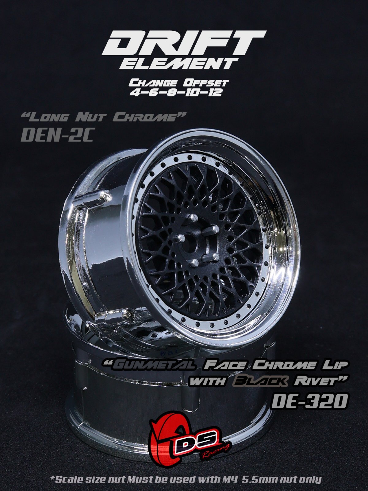 画像1: DRIFT ELEMENT SERIES RIM：Gunmetal  Mesh Chrome Lip Black Rivets