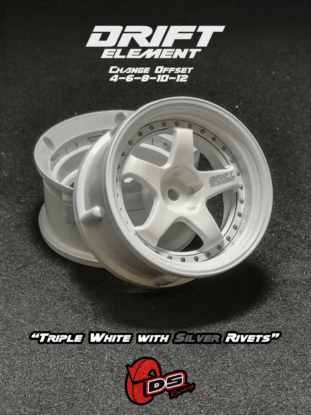 画像1: DRIFT ELEMENT SERIES RIM：White 5Spokes White Lip Silver Rivets