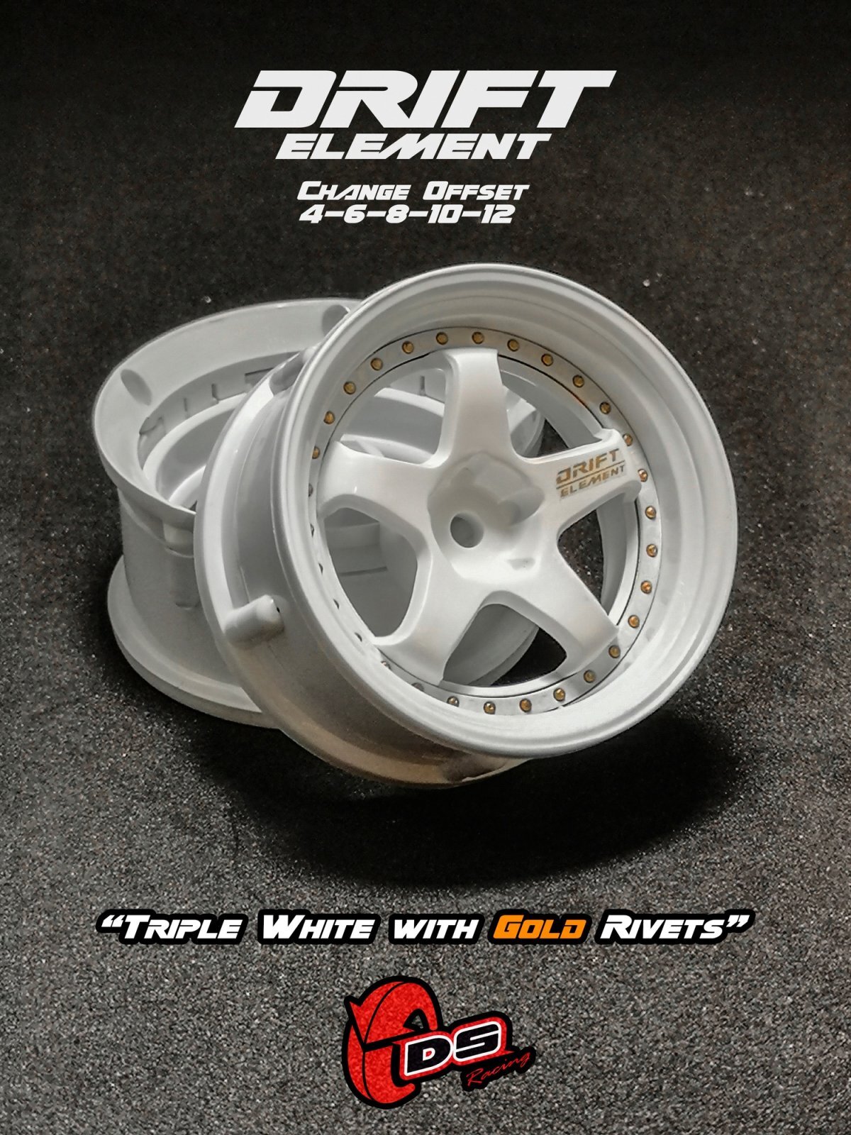 画像1: DRIFT ELEMENT SERIES RIM：White 5Spokes White Lip Gold Rivets
