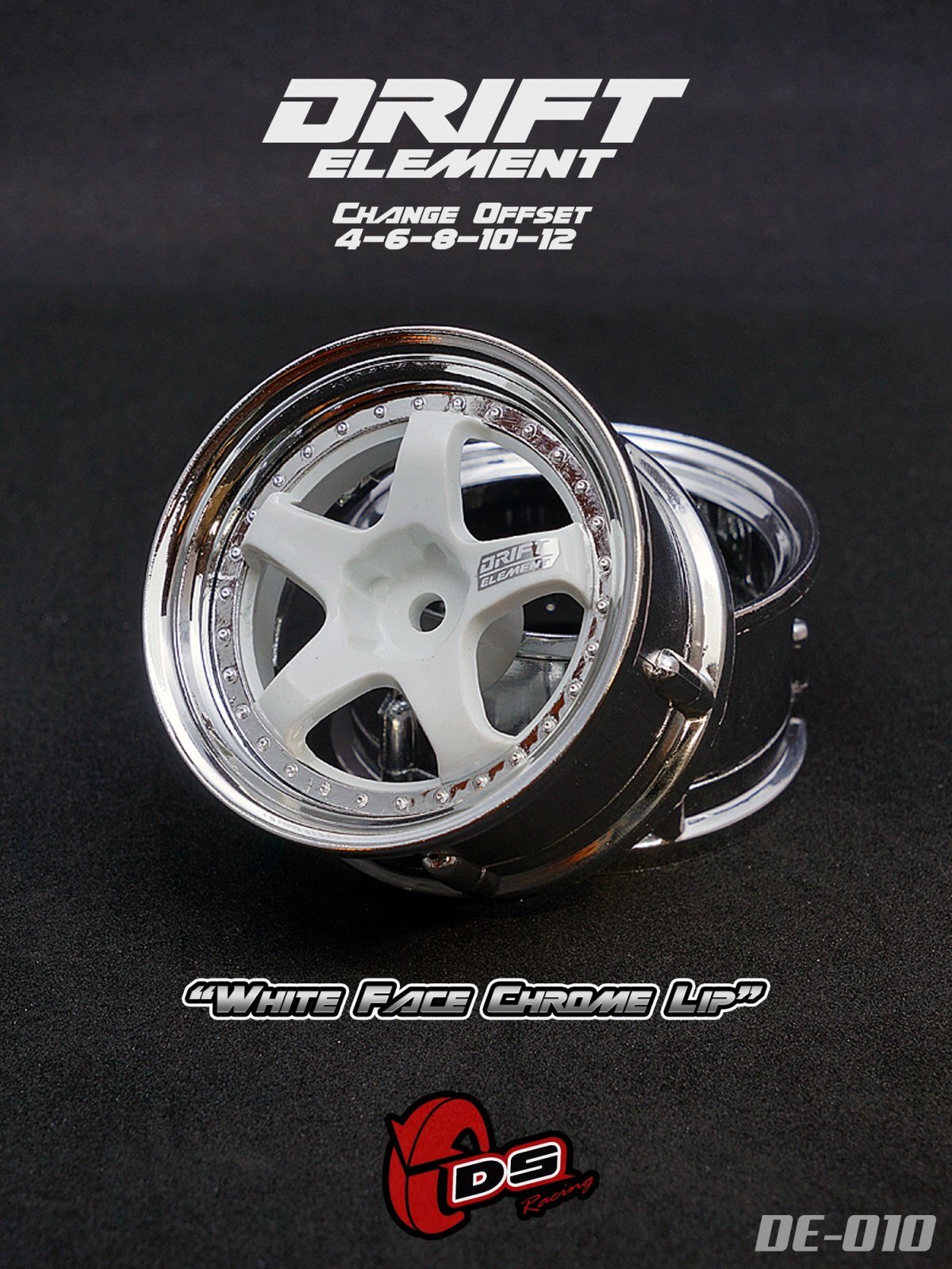 画像1: DRIFT ELEMENT SERIES RIM：White 5Spokes Chrome Lip Chrome Rivets