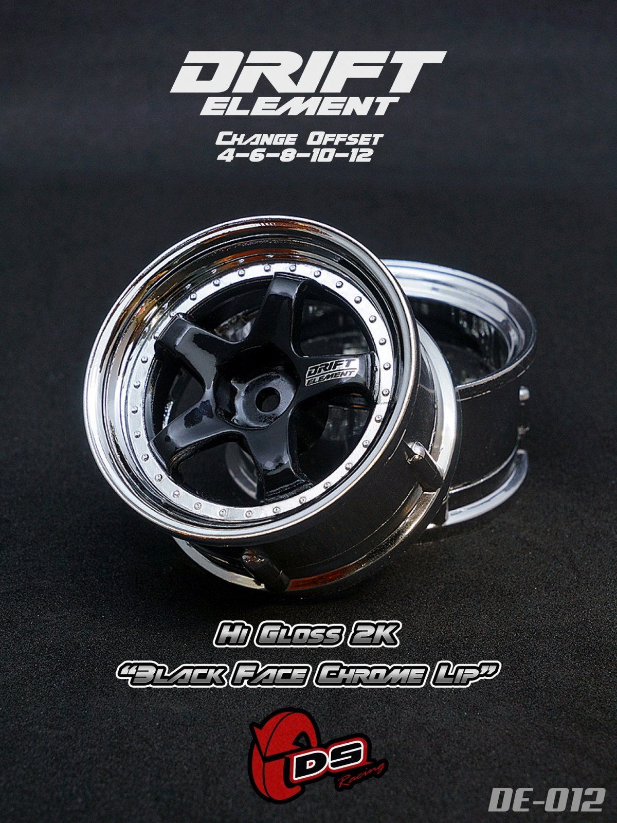 画像1: DRIFT ELEMENT SERIES RIM：Gloss Black 5Spokes Chrome Lip Chrome Rivets