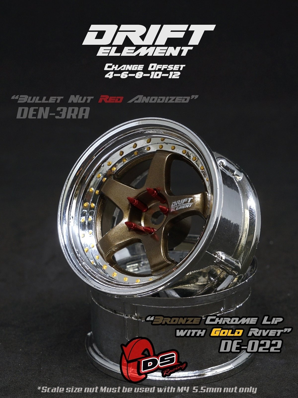 画像1: DRIFT ELEMENT SERIES RIM：Bronze 5Spokes Chrome Lip Gold Rivets