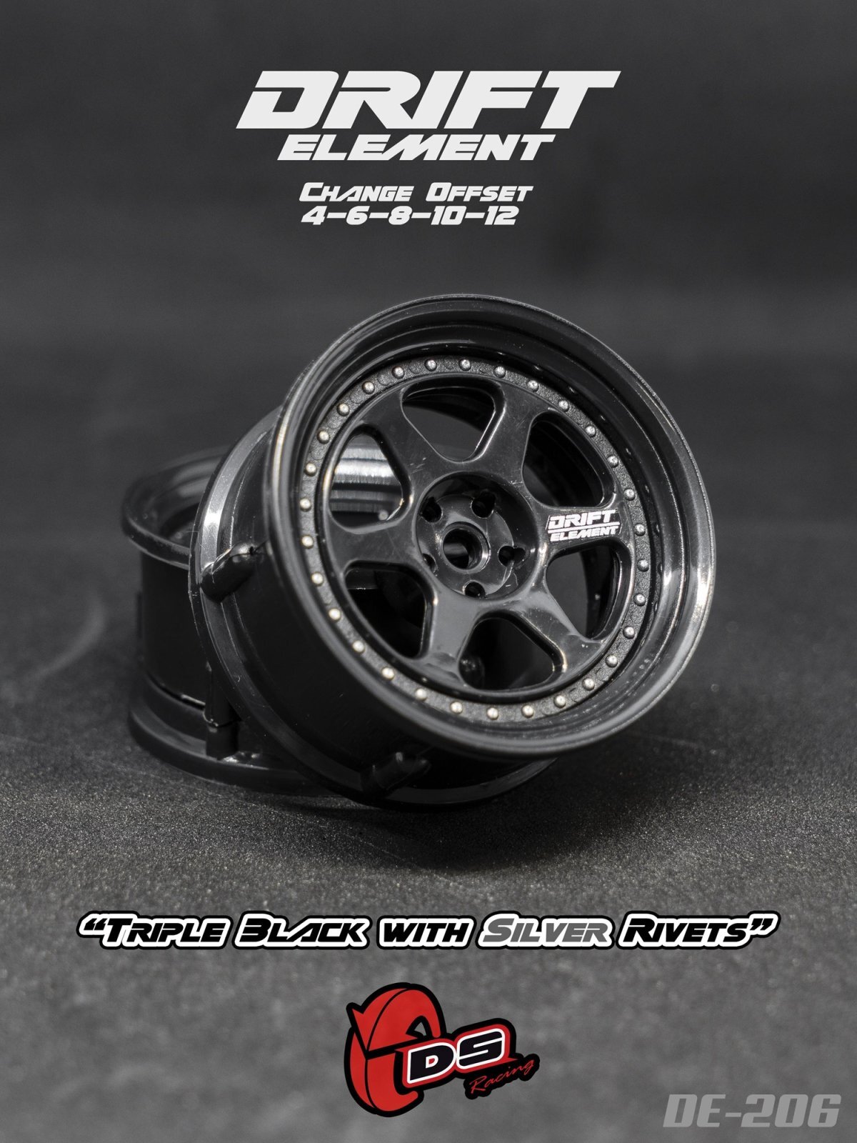 画像1: DRIFT ELEMENT SERIES RIM：Black 6Spokes Black Lip Silver Rivets