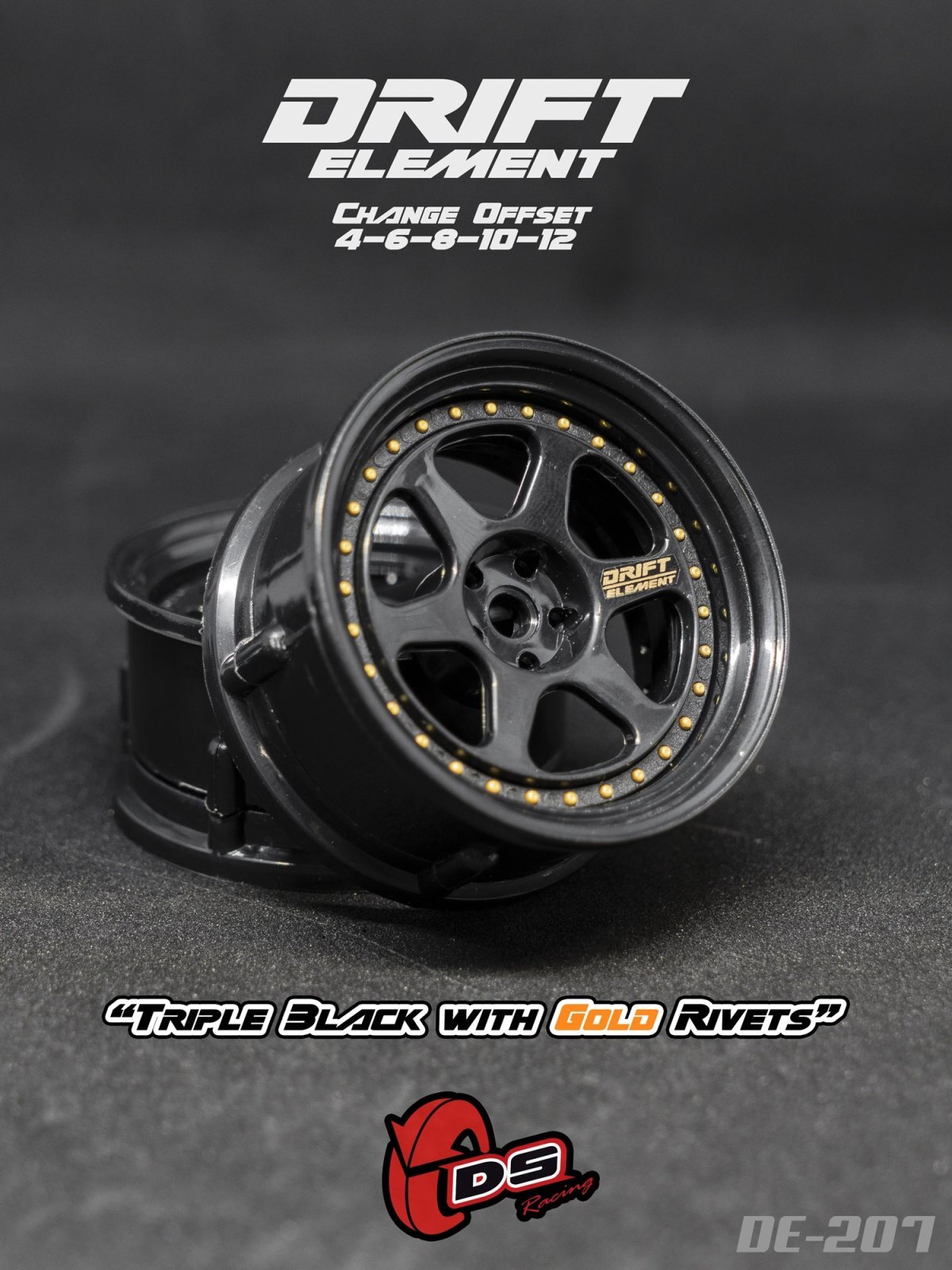 画像1: DRIFT ELEMENT SERIES RIM：Black 6Spokes Black Lip Gold Rivets