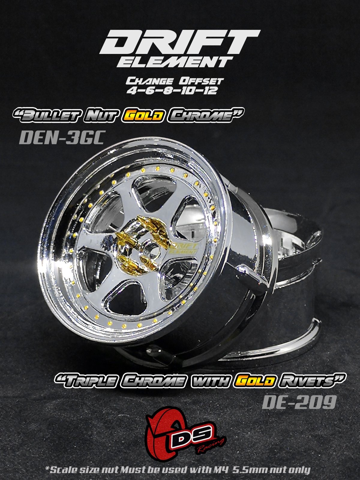 画像1: DRIFT ELEMENT SERIES RIM：Chrome 6Spokes Chrome Lip Gold Rivets