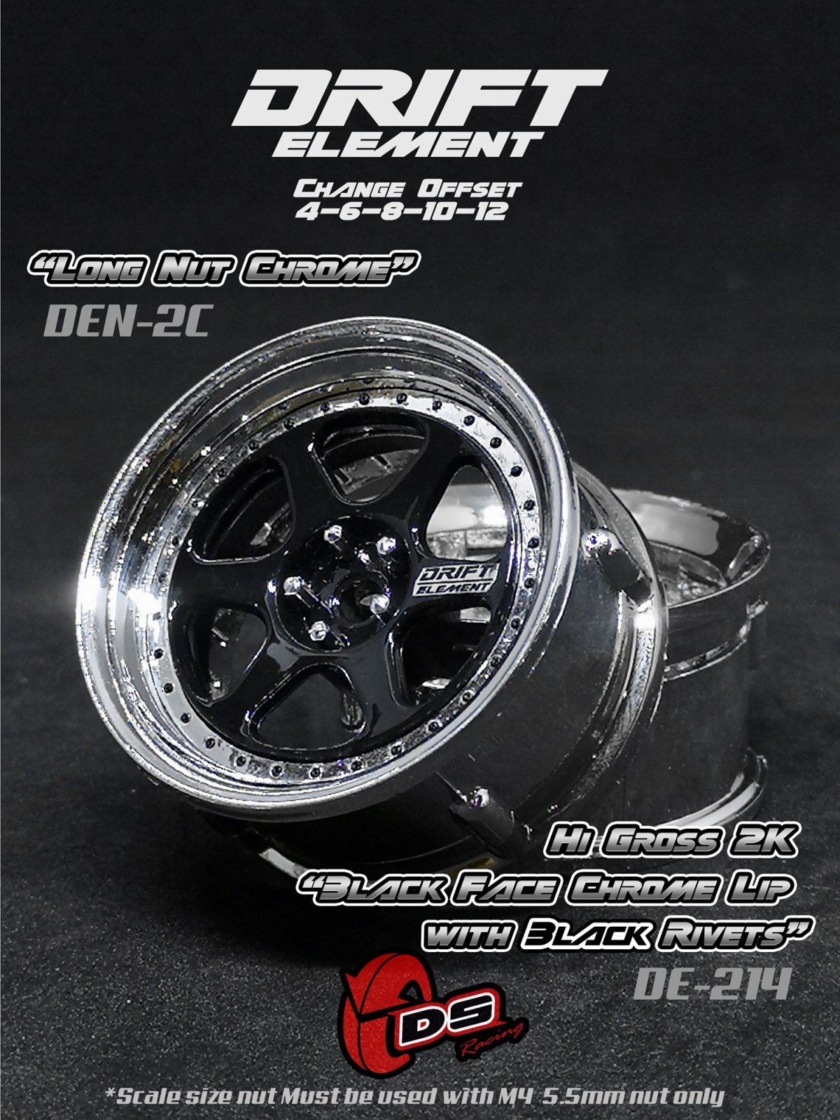 画像1: DRIFT ELEMENT SERIES RIM：Gloss Black 6Spokes Chrome Lip Black Rivets