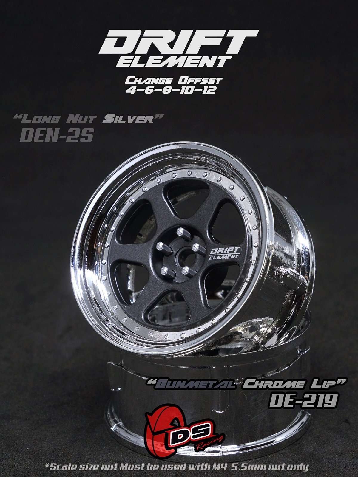 画像1: DRIFT ELEMENT SERIES RIM：Gunmetal 6Spokes Chrome Lip Chrome Rivets