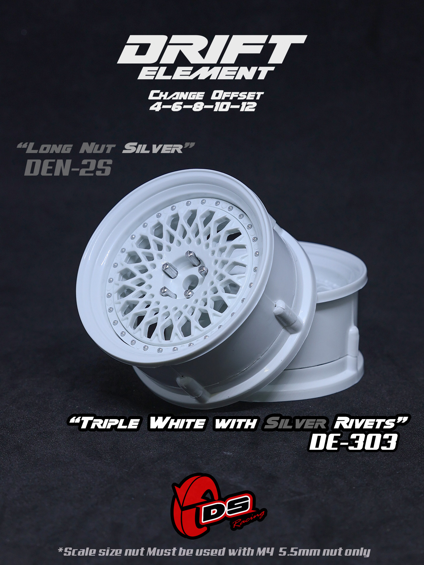 画像1: DRIFT ELEMENT SERIES RIM：White Mesh White Lip Silver Rivets