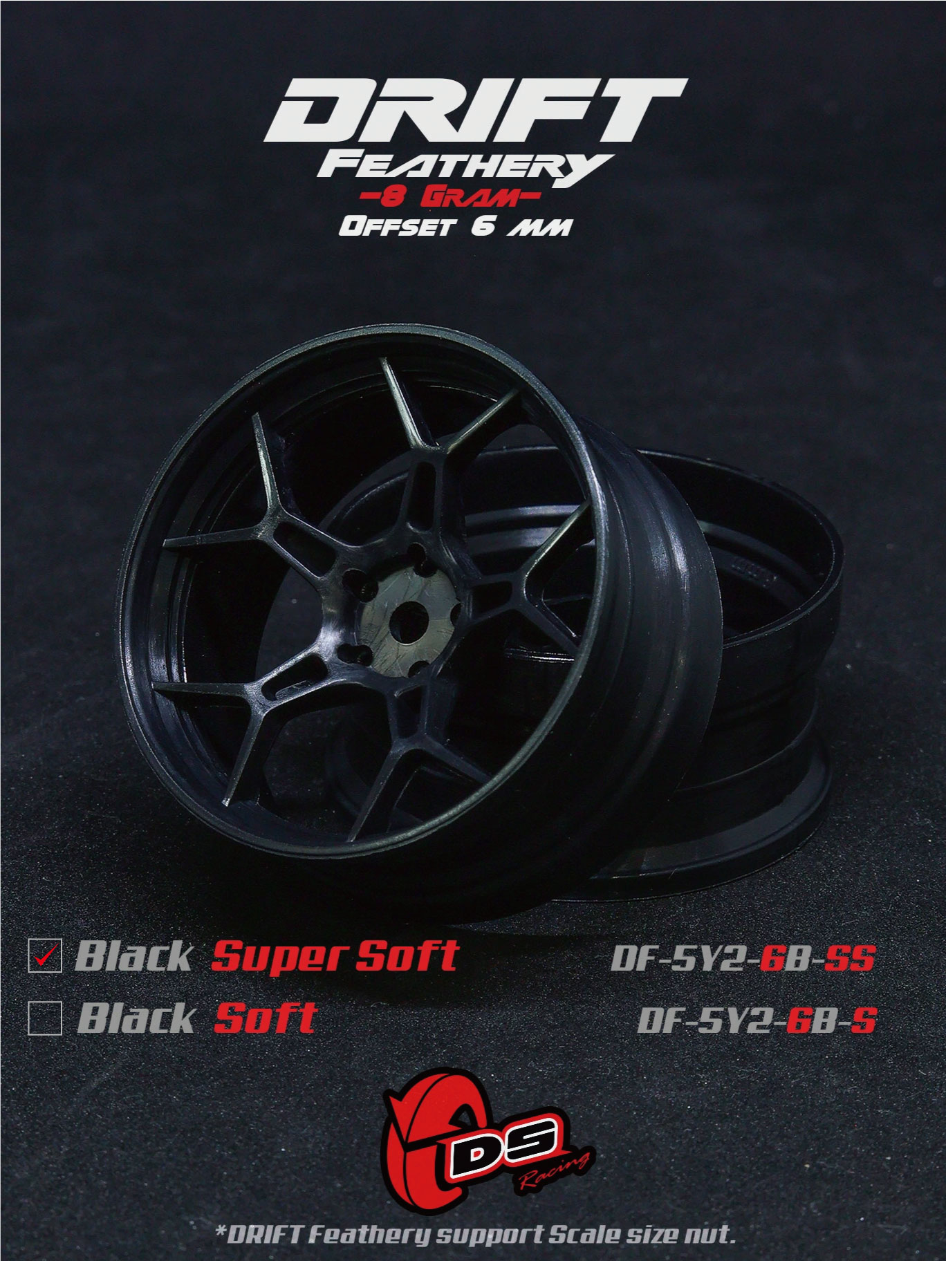 画像1: DRIFT FEATHERY RIM：5Y Spokes BLACK Super Soft Offset 6mm