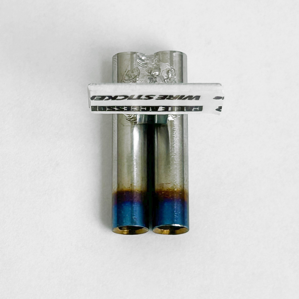 画像2: スタンダードステンレスマフラー（並列デュアル　焼色加工　出口径6Φ　ステー⇔出口15ｍｍ）