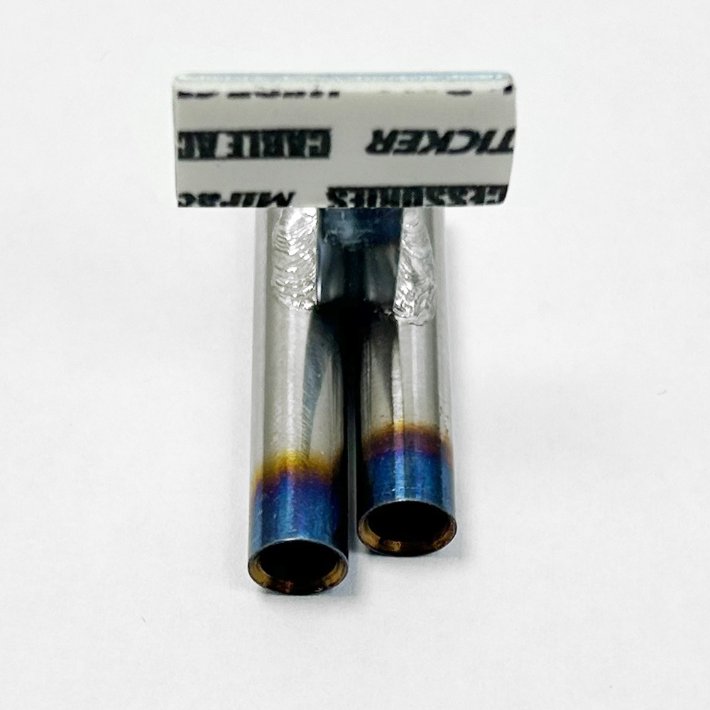 画像2: スタンダードステンレスマフラー（ステップデュアル右側ショート　焼色加工　出口径6Φ　ステー⇔出口15ｍｍ）